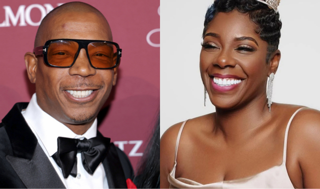 Side-by-side image of a man in a tuxedo and a woman in an evening gown, both smiling for formal portraits.